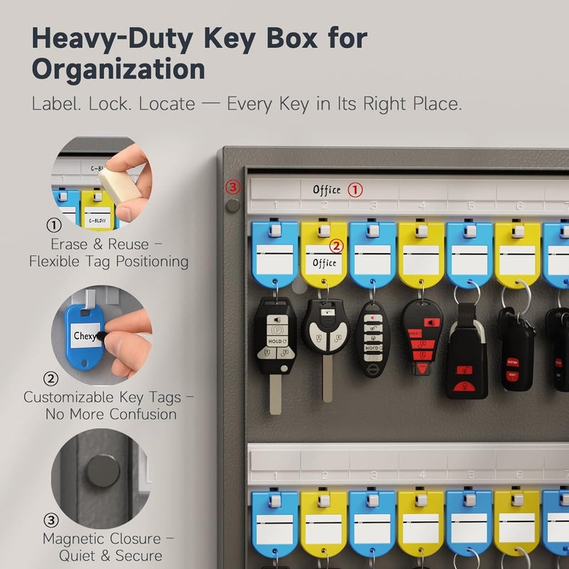 DiDiHere 48 Key Cabinet Organizer, Key Lock Box, Key Safe Security Storage Lockbox Holder for Valets, Hotels, Car and House Keys, Key Keeper Box – Black - Image 3